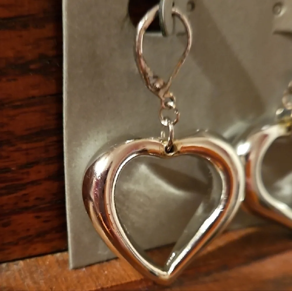 Silver Tone Heart Hoop Earrings, Nickel Free, NWT